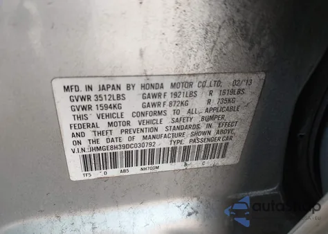 2013 Honda Fit from USA, damaged, VIN JHMGE8H39DC030792